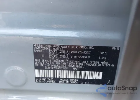 2019 Toyota Rav4 Xle from USA, damaged, VIN 2T3W1RFV0KW013568